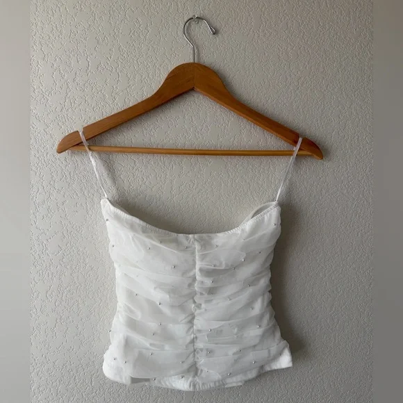 Lulu's White Mesh Pearl Strapless Crop Top - Picture 4 of 4